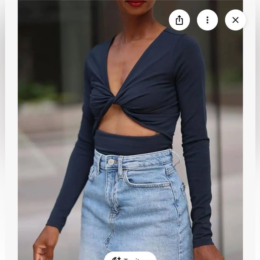 The Drop The Drop Women's Sky Captain Front Twist Knit Top by @signedblake